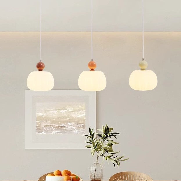 Contemporary Nordic Round Pumpkin Shape Iron Plastic Shade 1-Light Pendant Light For Bedroom