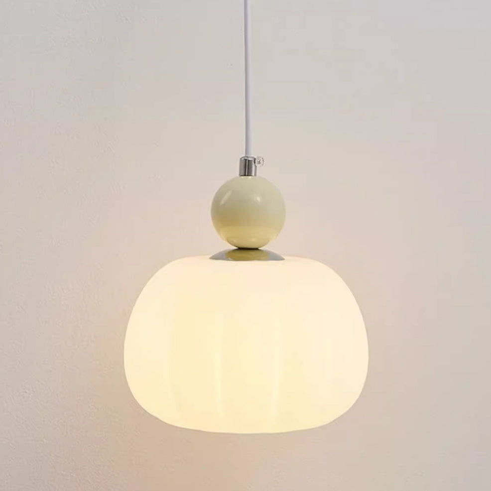 Contemporary Nordic Round Pumpkin Shape Iron Plastic Shade 1-Light Pendant Light For Bedroom