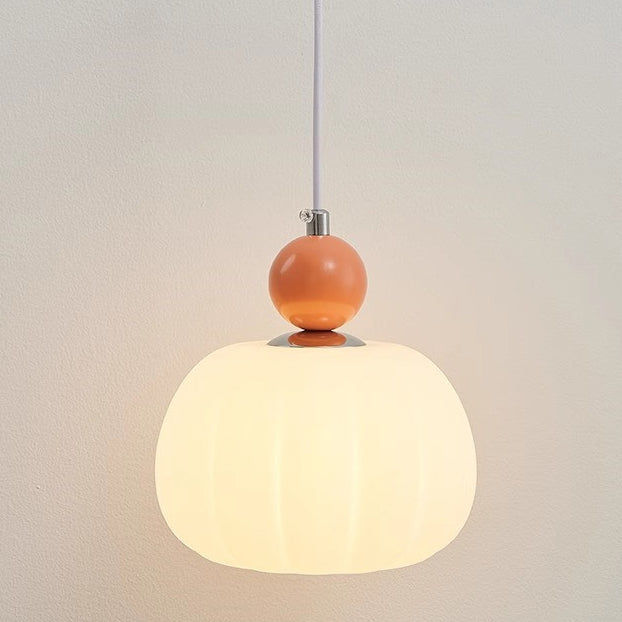 Contemporary Nordic Round Pumpkin Shape Iron Plastic Shade 1-Light Pendant Light For Bedroom