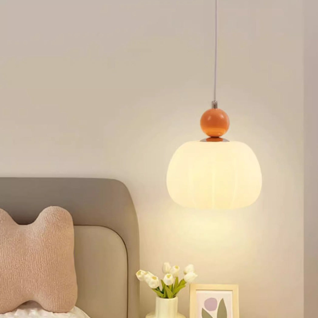 Contemporary Nordic Round Pumpkin Shape Iron Plastic Shade 1-Light Pendant Light For Bedroom
