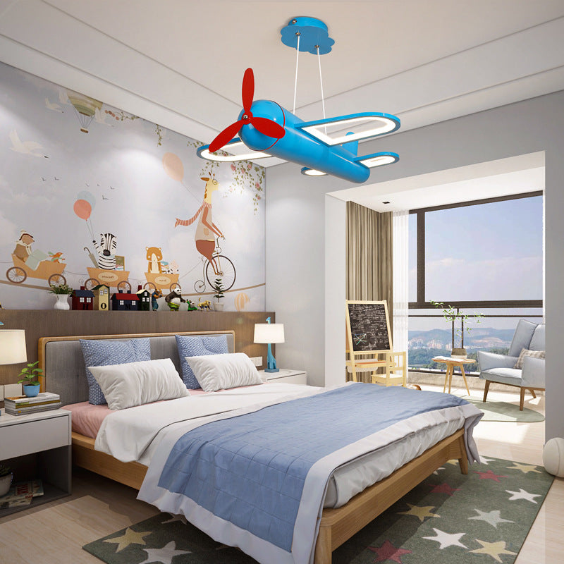 Lumendat Contemporary Creative Kids Airplane Iron Acrylic LED Chandelier For Bedroom Lumendat