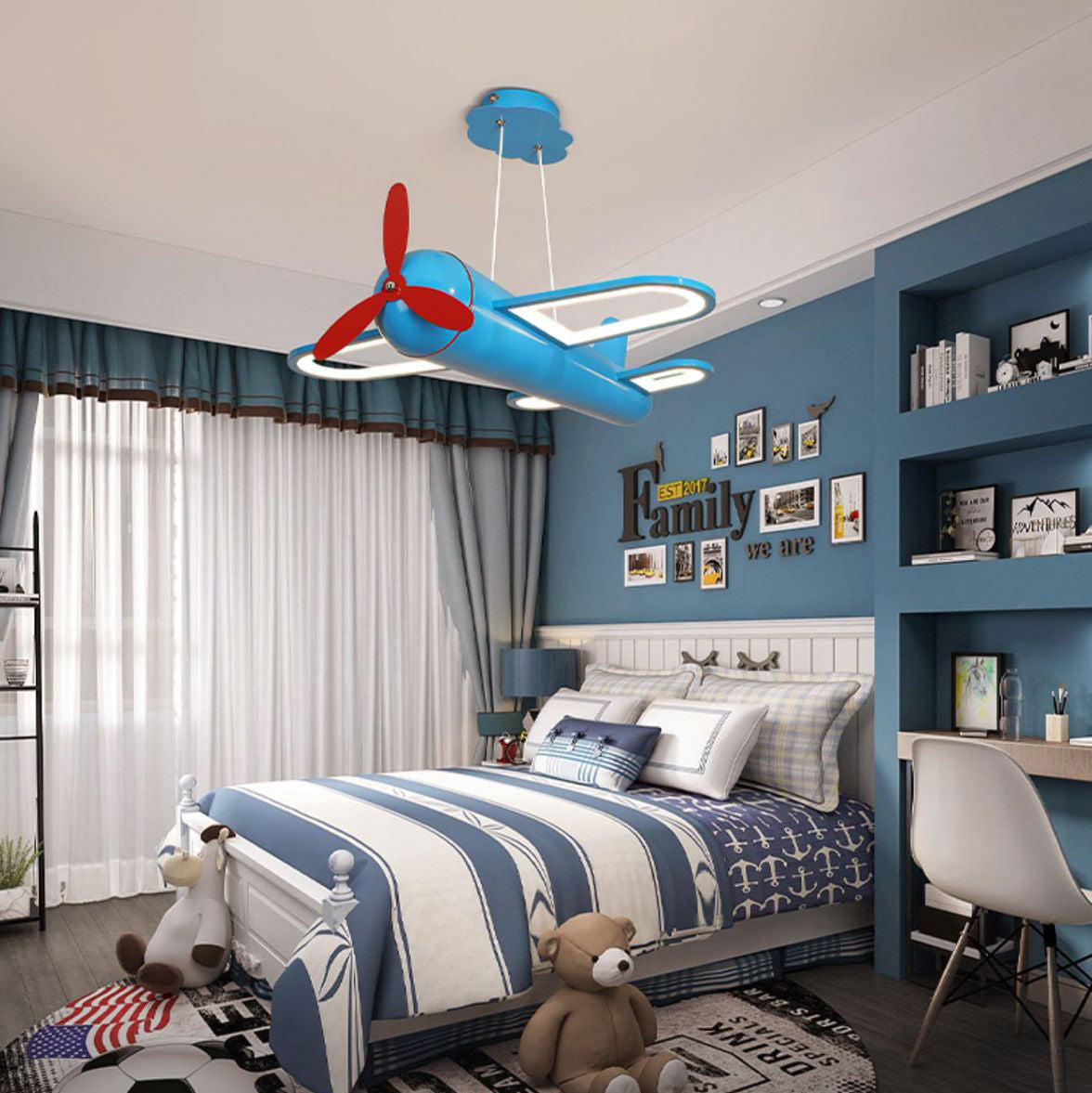 Lumendat Contemporary Creative Kids Airplane Iron Acrylic LED Chandelier For Bedroom Lumendat