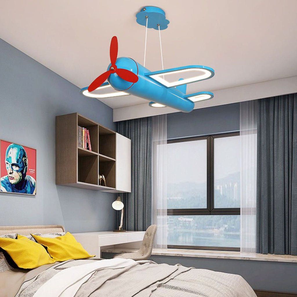 Lumendat Contemporary Creative Kids Airplane Iron Acrylic LED Chandelier For Bedroom Lumendat