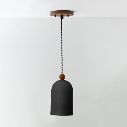 Traditional Japanese Round Cylinder Wood 1-Light Pendant Light For Living Room