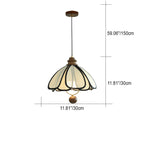 Traditional French Petal Round Wooden Iron Fabric 1-Light Pendant Light For Living Room