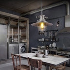 Contemporary Industrial Round Iron Cage Glass 1-Light Pendant Light For Living Room