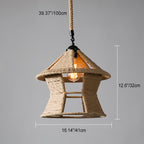 Traditional Rustic House Cone Granary Shape Iron Hemp Rope 1-Light Pendant Light For Living Room