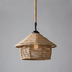 Traditional Rustic House Cone Granary Shape Iron Hemp Rope 1-Light Pendant Light For Living Room