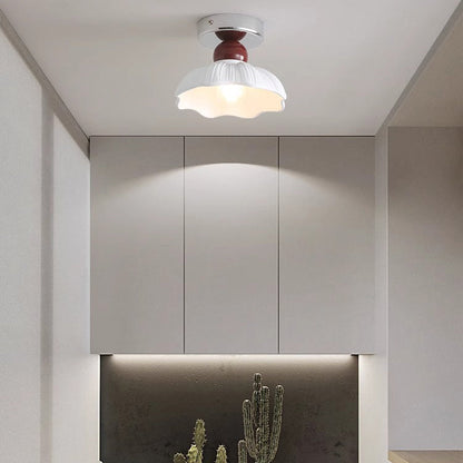 Modern Art Deco Round Flower Resin Shade Hardware Base 1-Light Semi-Flush Mount Ceiling Light For Hallway