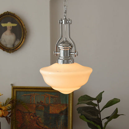 Contemporary Retro Round Dome Iron Glass Shade 1-Light Pendant Light For Living Room