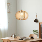 Traditional Japanese Round Birdcage Shape Wooden Hemp Rope 1-Light Pendant Light For Living Room