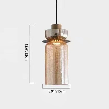 Contemporary Luxury Round Cylinder Crackle Glass Hardware LED Pendant Light For Living Room