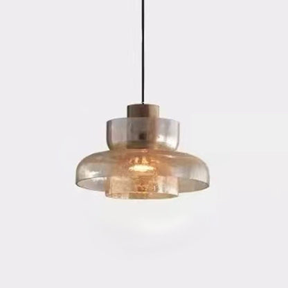 Contemporary Luxury Round Cylinder Crackle Glass Hardware LED Pendant Light For Living Room