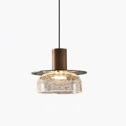 Contemporary Luxury Round Cylinder Crackle Glass Hardware LED Pendant Light For Living Room