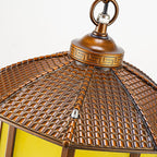 Traditional Chinese Round Lantern Aluminum Iron Glass 1-light Pendant Light for Outdoor Patio BulbSquare