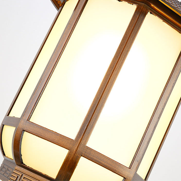 Traditional Chinese Round Lantern Aluminum Iron Glass 1-light Pendant Light for Outdoor Patio BulbSquare