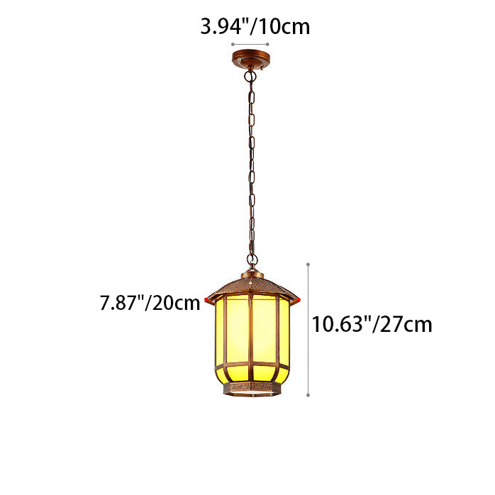 Traditional Chinese Round Lantern Aluminum Iron Glass 1-light Pendant Light for Outdoor Patio BulbSquare