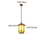 Traditional Chinese Round Lantern Aluminum Iron Glass 1-light Pendant Light for Outdoor Patio BulbSquare