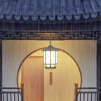 Traditional Chinese Round Lantern Aluminum Iron Glass 1-light Pendant Light for Outdoor Patio BulbSquare