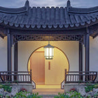 Traditional Chinese Round Lantern Aluminum Iron Glass 1-light Pendant Light for Outdoor Patio BulbSquare