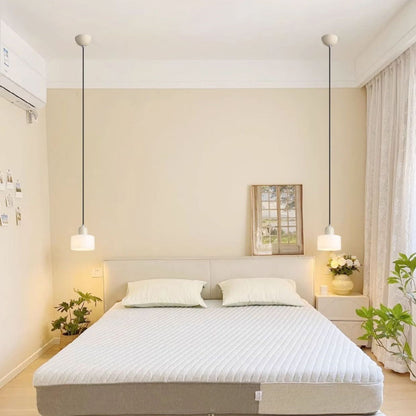 Modern Minimalist Round Cylinder Iron Glass 1-Light Pendant Light For Bedroom