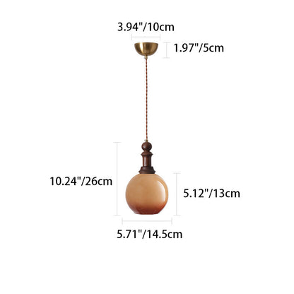 Traditional Vintage Globe Dome Oval Wood Iron Fabric Glass 1-Light Pendant Light For Bedroom