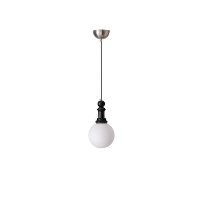 Traditional Vintage Globe Dome Oval Wood Iron Fabric Glass 1-Light Pendant Light For Bedroom