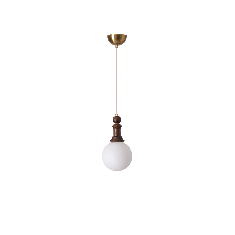 Traditional Vintage Globe Dome Oval Wood Iron Fabric Glass 1-Light Pendant Light For Bedroom