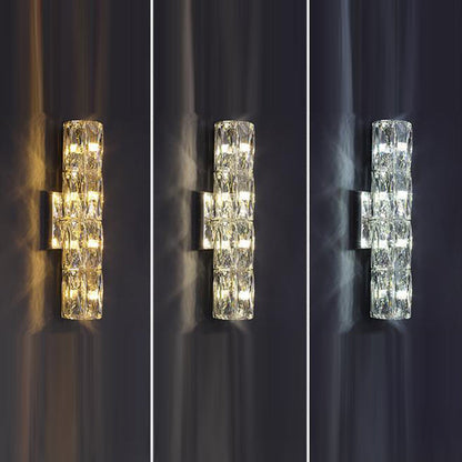 Modern Minimalist Cylindrical Stainless Steel Crystal 2/3/4/6 Light Wall Sconce Lamp For Living Room