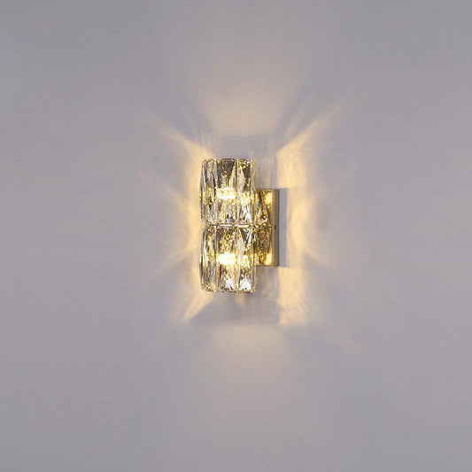 Modern Minimalist Cylindrical Stainless Steel Crystal 2/3/4/6 Light Wall Sconce Lamp For Living Room