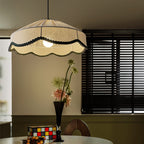 Traditional French Cream Round Cone Linen Fabric 1-light Pendant Light for Living Room BulbSquare