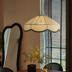 Traditional French Cream Round Cone Linen Fabric 1-light Pendant Light for Living Room BulbSquare