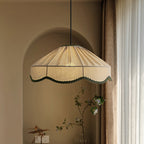 Traditional French Cream Round Cone Linen Fabric 1-light Pendant Light for Living Room BulbSquare