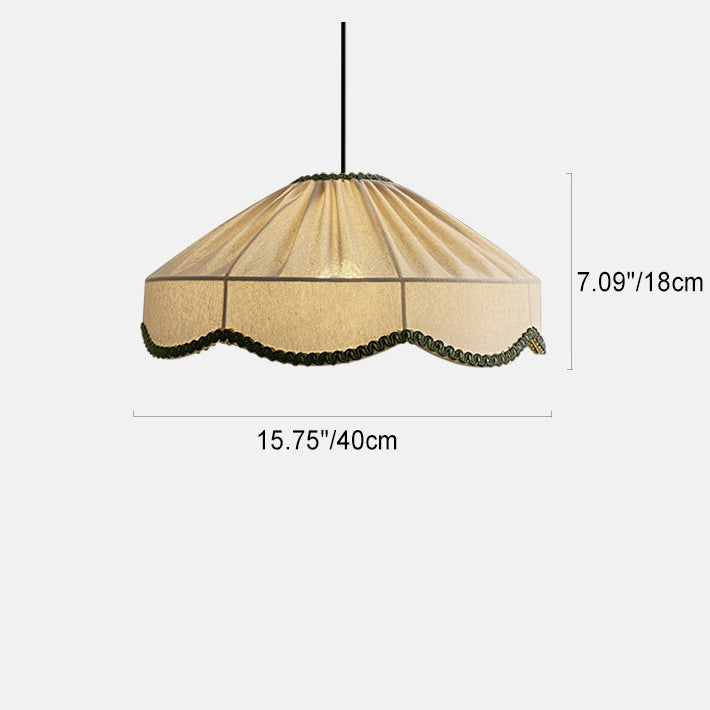 Traditional French Cream Round Cone Linen Fabric 1-light Pendant Light for Living Room BulbSquare