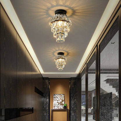 Modern Luxury Round Crystal Iron Frame 1-Light Semi-Flush Mount Ceiling Light For Living Room