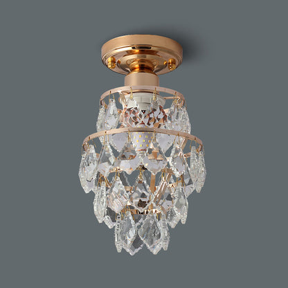 Modern Luxury Round Crystal Iron Frame 1-Light Semi-Flush Mount Ceiling Light For Living Room