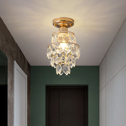 Modern Luxury Round Crystal Iron Frame 1-Light Semi-Flush Mount Ceiling Light For Living Room