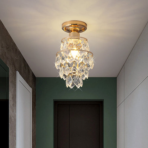 Modern Luxury Round Crystal Iron Frame 1-Light Semi-Flush Mount Ceiling Light For Living Room