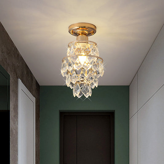 Modern Luxury Round Crystal Iron Frame 1-Light Semi-Flush Mount Ceiling Light For Living Room