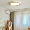 Contemporary Retro Round Wood Grain Iron Frame Acrylic Shade LED Flush Mount Ceiling Light For Bedroom