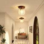 Contemporary Retro Round Cylinder Cup Shape Wood Glass 1-Light Semi-Flush Mount Ceiling Light For Living Room