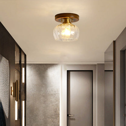 Contemporary Retro Round Cylinder Cup Shape Wood Glass 1-Light Semi-Flush Mount Ceiling Light For Living Room