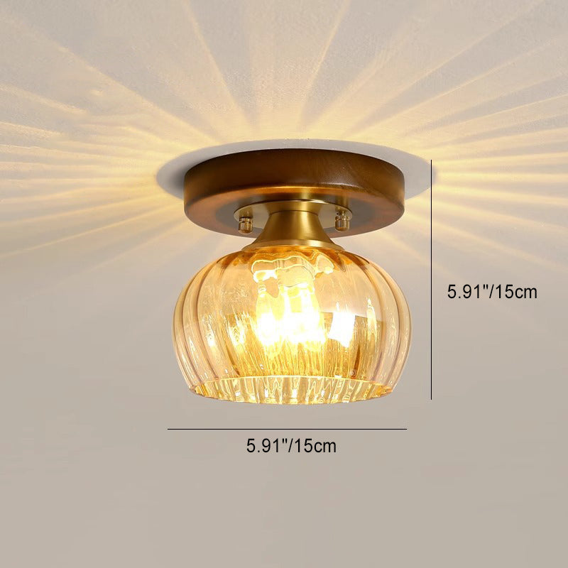 Contemporary Retro Round Cylinder Cup Shape Wood Glass 1-Light Semi-Flush Mount Ceiling Light For Living Room