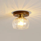Contemporary Retro Round Cylinder Cup Shape Wood Glass 1-Light Semi-Flush Mount Ceiling Light For Living Room
