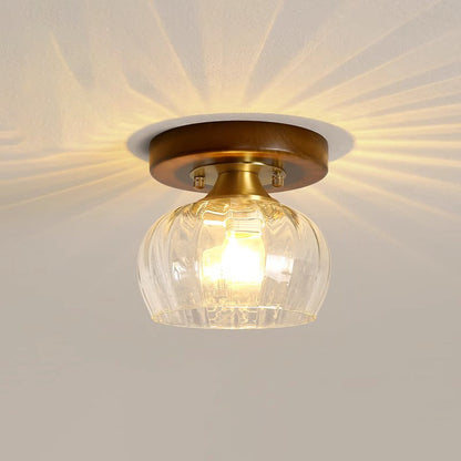 Contemporary Retro Round Cylinder Cup Shape Wood Glass 1-Light Semi-Flush Mount Ceiling Light For Living Room