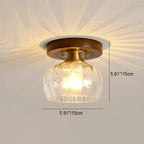 Contemporary Retro Round Cylinder Cup Shape Wood Glass 1-Light Semi-Flush Mount Ceiling Light For Living Room