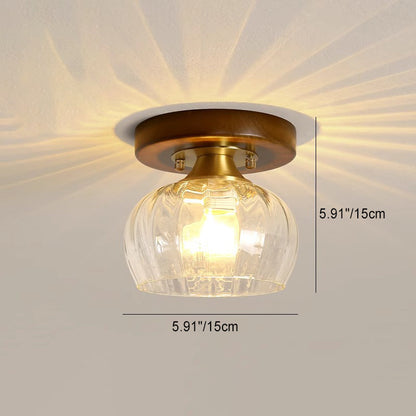 Contemporary Retro Round Cylinder Cup Shape Wood Glass 1-Light Semi-Flush Mount Ceiling Light For Living Room