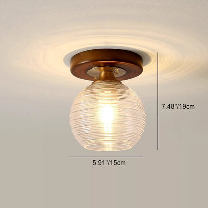 Contemporary Retro Round Cylinder Cup Shape Wood Glass 1-Light Semi-Flush Mount Ceiling Light For Living Room