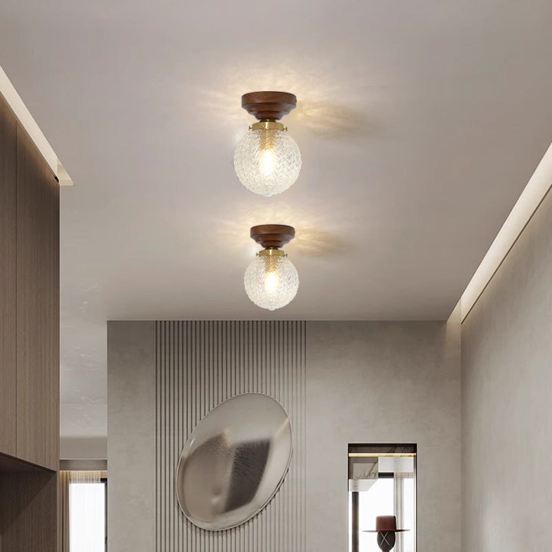 Traditional French Orb Leaf Wood Glass 1-light Semi-flush Mount Ceiling Light for Living Room