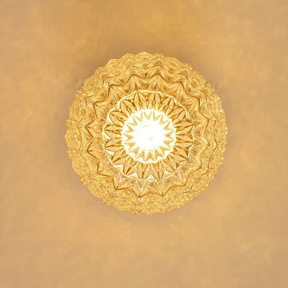 Traditional French Orb Leaf Wood Glass 1-light Semi-flush Mount Ceiling Light for Living Room